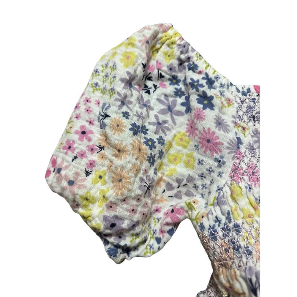 George Kids Girls Floral Smocked Square Neck Puff Sleeve Dress‎ 7 8 Years